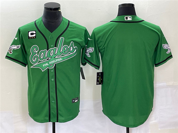 Men's Philadelphia Eagles Blank Green With C Patch Cool Base Stitched Baseball Jersey